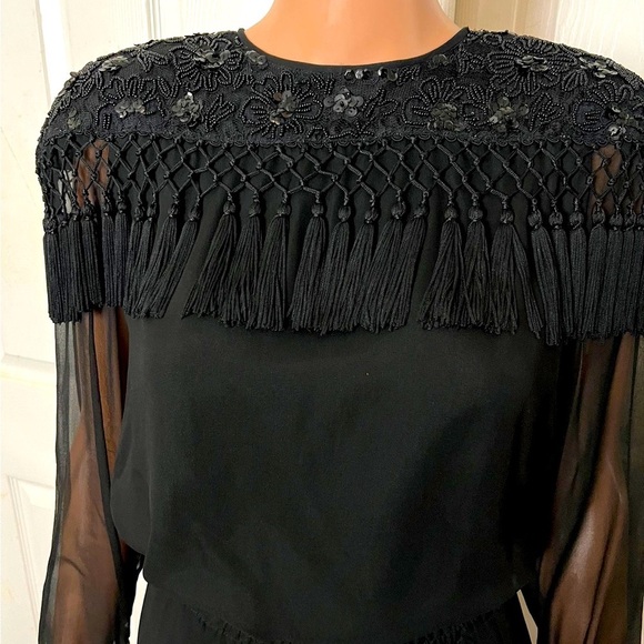 Diane Freis 2 Piece 100% Silk Tassels Blinged Top with 2 layers Flared Skirt - Picture 2 of 14